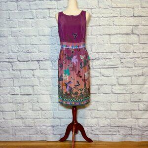 Anthropologie Heyhoe Purple Silk Geometric Animal Print Knee-Length Dress